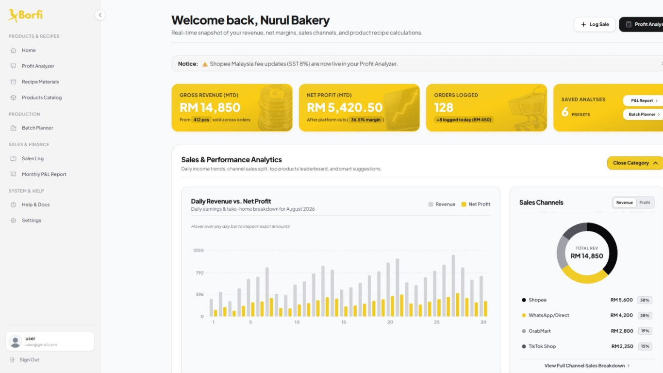 Borfi Dashboard Overview UI