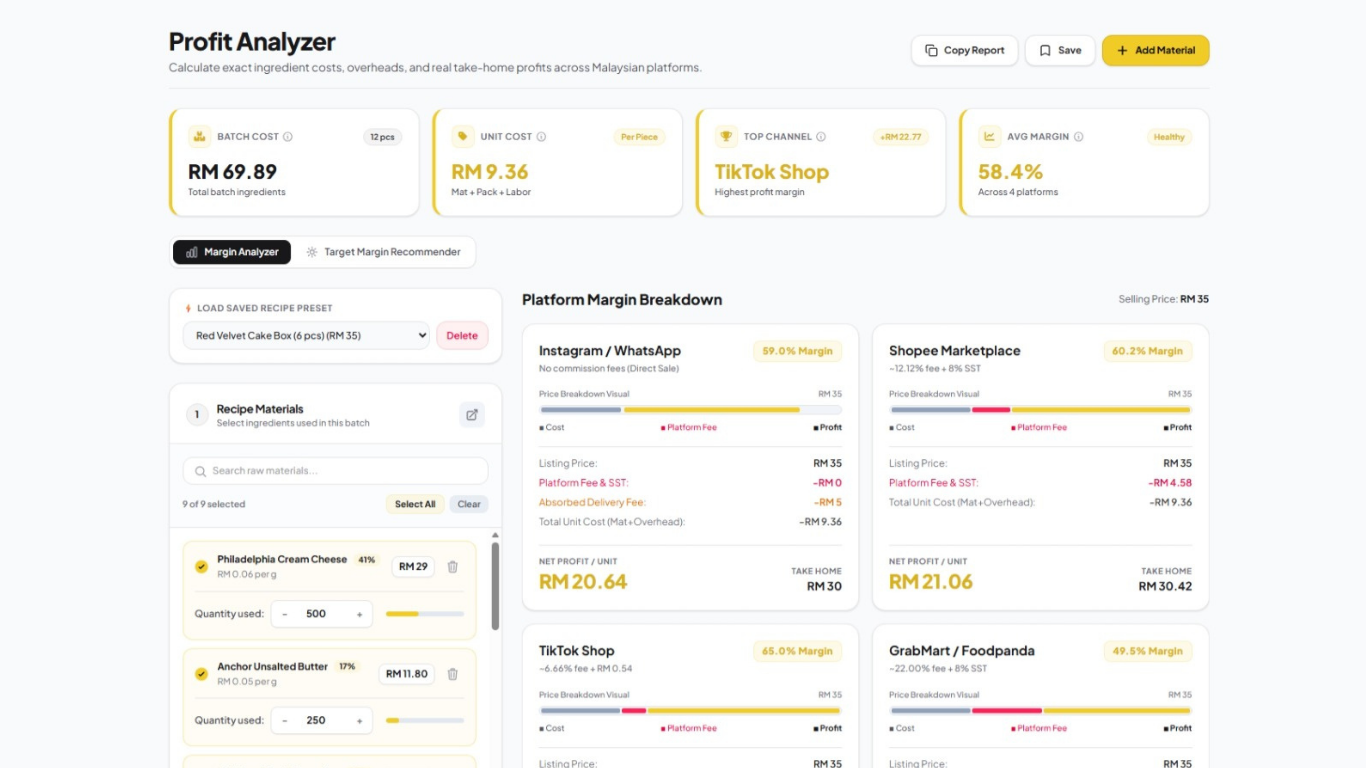 Borfi Recipe Pricing & Margin Modal UI